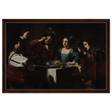 Banquet Scene with a Lute Player by Nicolas Tournier | Vintage Wall art print - Framed Canvas - 50x75 cm / 20x30″ - Dark wood frame