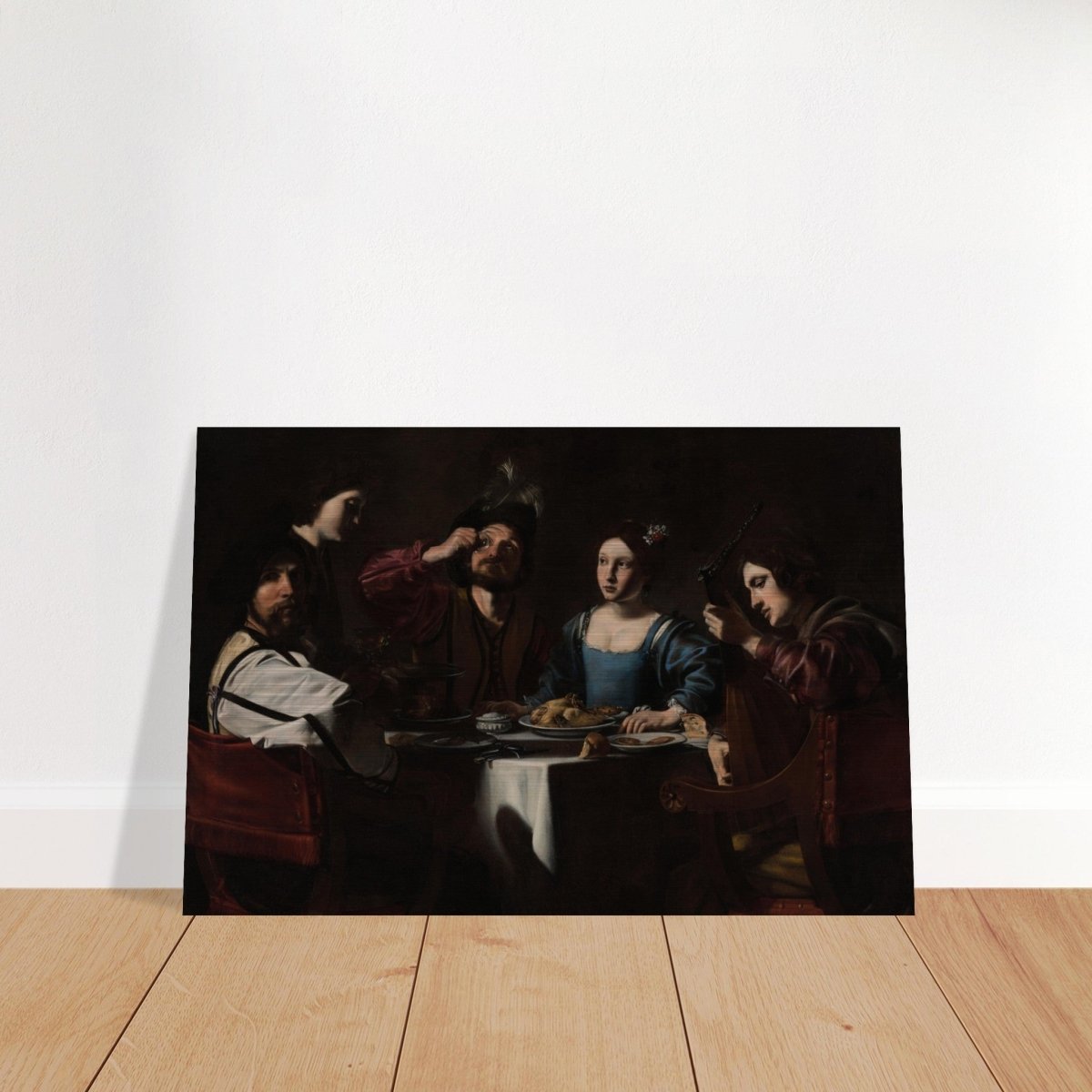Banquet Scene with a Lute Player by Nicolas Tournier | Vintage Wall art print - Brushed Aluminum Print - 30x45 cm / 12x18″ - 