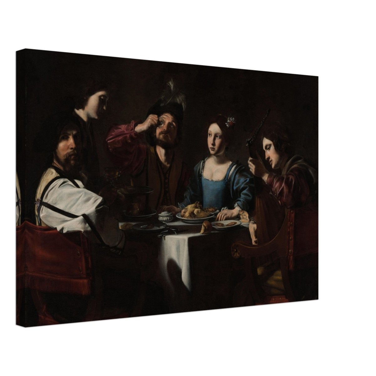 Banquet Scene with a Lute Player by Nicolas Tournier | Vintage Wall art print - Canvas - 40x60 cm / 16x24″ - 