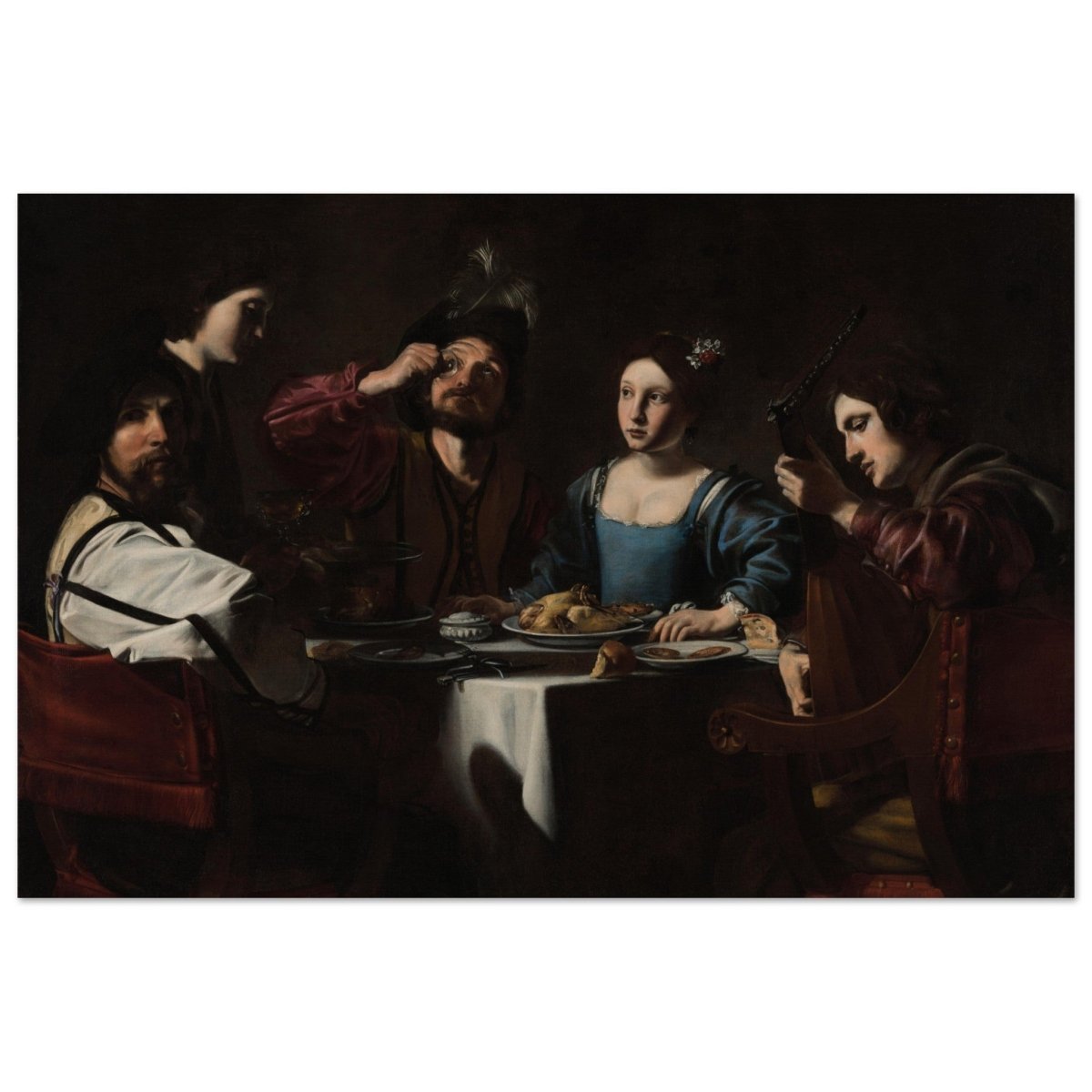 Banquet Scene with a Lute Player by Nicolas Tournier | Vintage Wall art print - Aluminum Print - 60x90 cm / 24x36″ - 