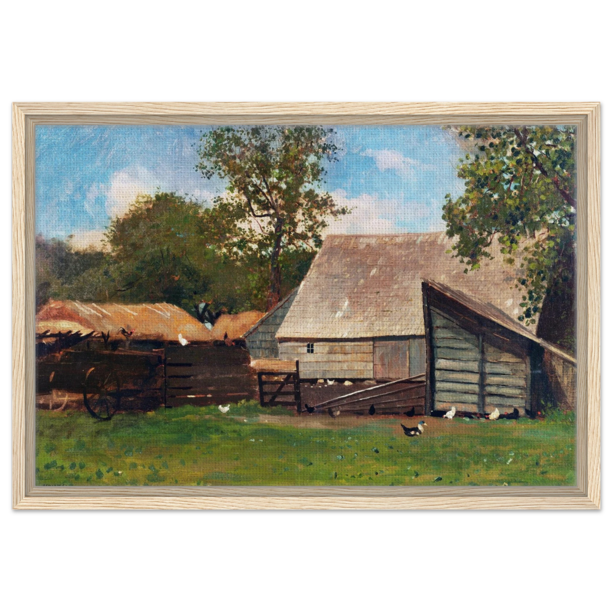 Barnyard Scene – Winslow Homer Rustic Americana Wall Art Print - Framed Canvas - 40x60 cm / 16x24″ - Wood frame
