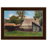 Barnyard Scene – Winslow Homer Rustic Americana Wall Art Print - Framed Canvas - 20x30 cm / 8x12″ - Dark wood frame