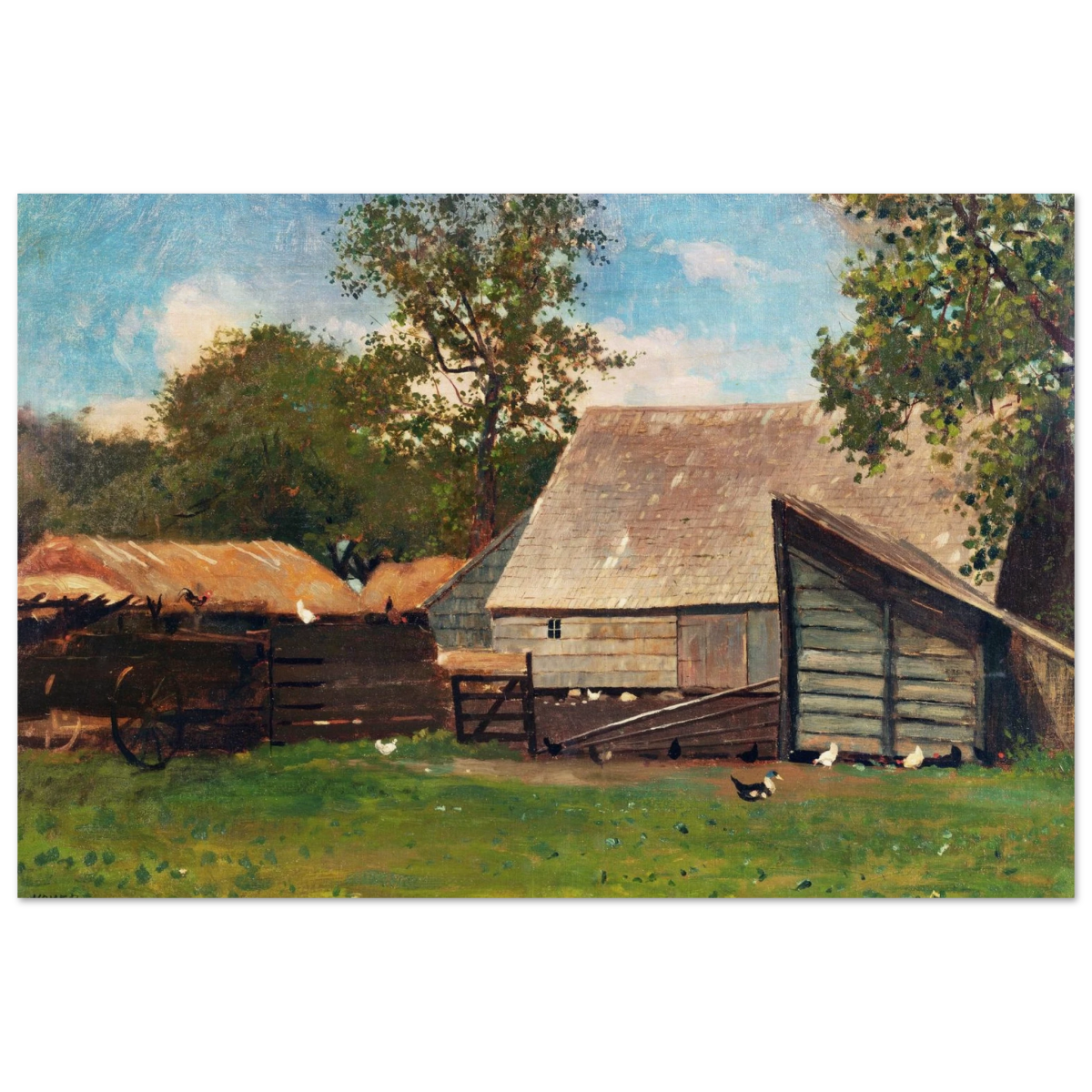 Barnyard Scene – Winslow Homer Rustic Americana Wall Art Print - Wood Prints - 30x45 cm / 12x18″ - 