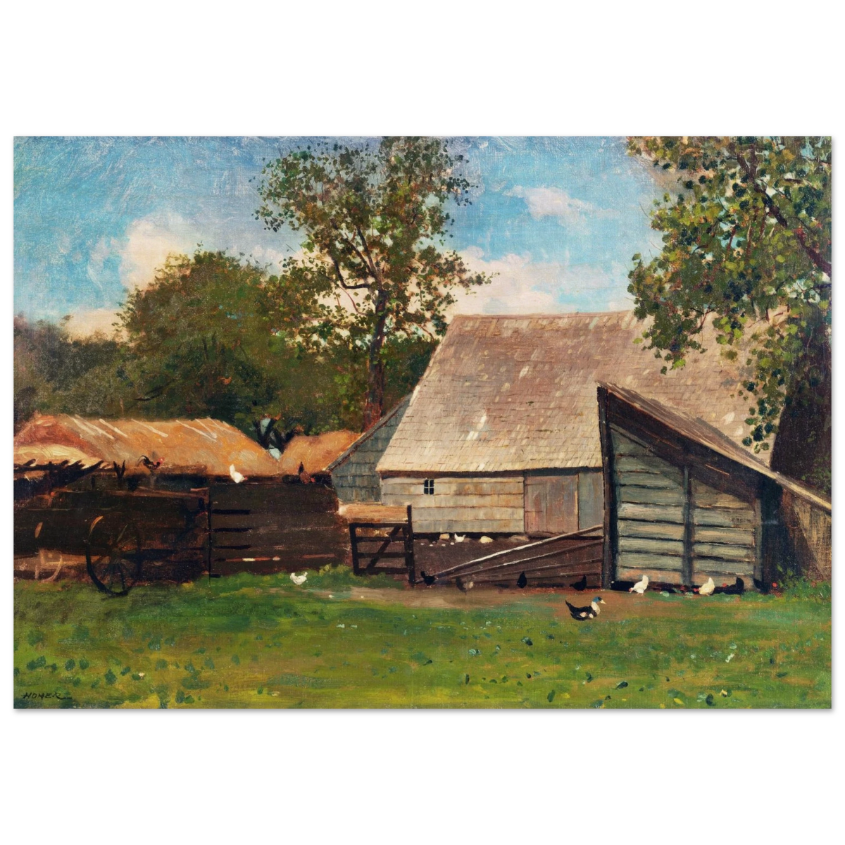 Barnyard Scene – Winslow Homer Rustic Americana Wall Art Print - Wood Prints - 70x100 cm / 28x40″ - 