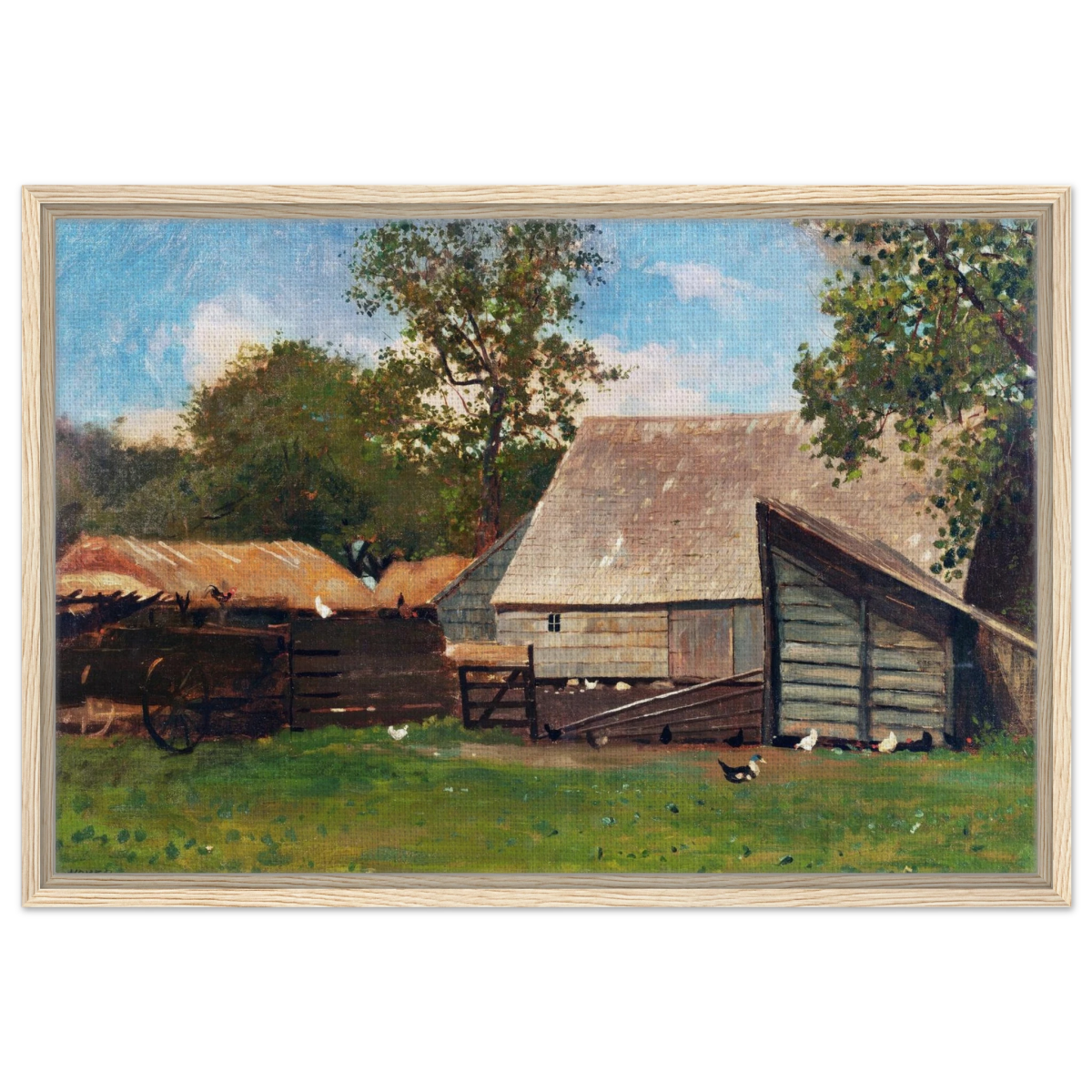 Barnyard Scene – Winslow Homer Rustic Americana Wall Art Print - Framed Canvas - 50x75 cm / 20x30″ - Wood frame