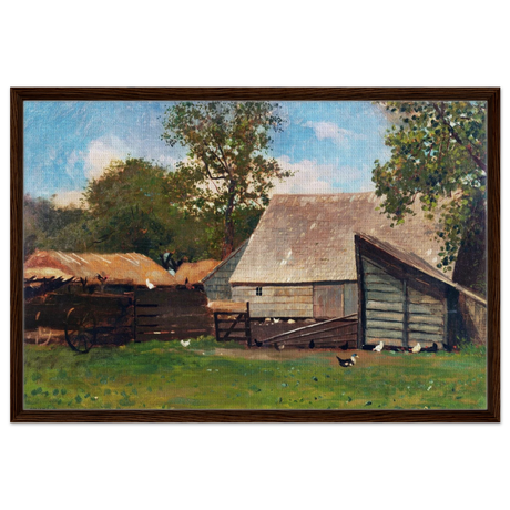Barnyard Scene – Winslow Homer Rustic Americana Wall Art Print - Framed Canvas - 60x90 cm / 24x36″ - Dark wood frame