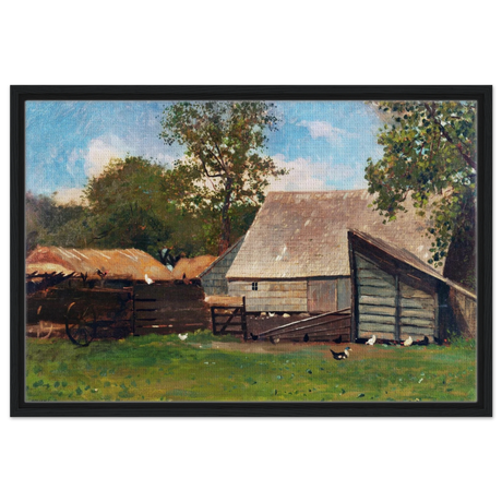 Barnyard Scene – Winslow Homer Rustic Americana Wall Art Print - Framed Canvas - 50x75 cm / 20x30″ - Black frame