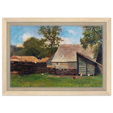 Barnyard Scene – Winslow Homer Rustic Americana Wall Art Print - Framed Canvas - 20x30 cm / 8x12″ - Wood frame