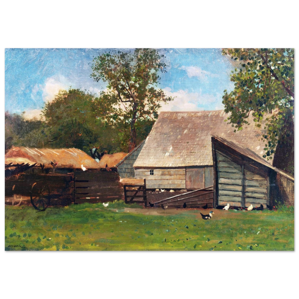 Barnyard Scene – Winslow Homer Rustic Americana Wall Art Print - Fine Art Poster - 70x100 cm / 28x40″ - 