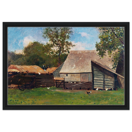 Barnyard Scene – Winslow Homer Rustic Americana Wall Art Print - Framed Canvas - 40x60 cm / 16x24″ - Black frame
