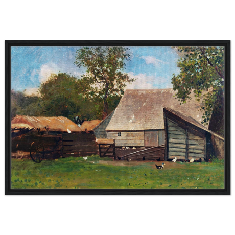 Barnyard Scene – Winslow Homer Rustic Americana Wall Art Print - Framed Canvas - 60x90 cm / 24x36″ - Black frame