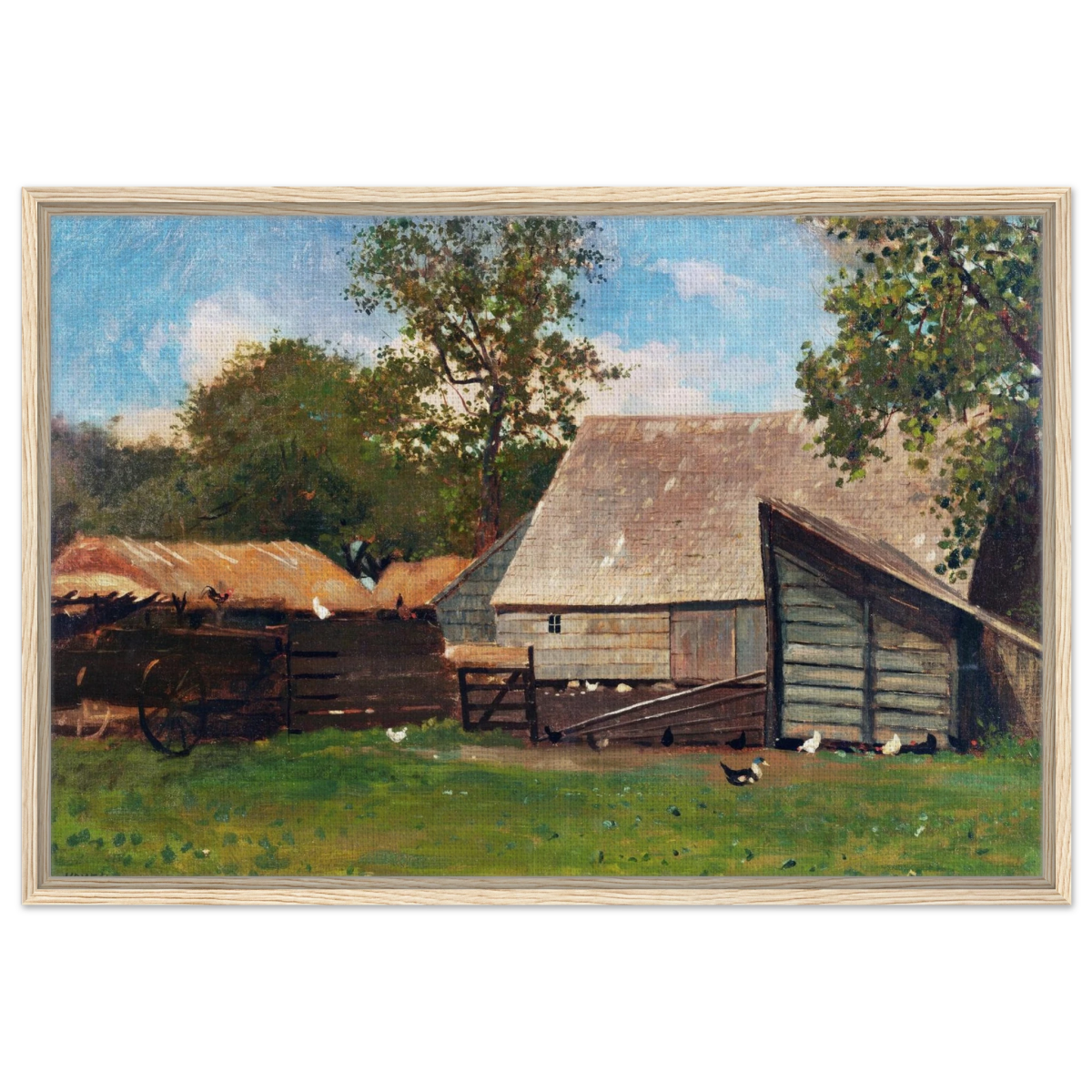 Barnyard Scene – Winslow Homer Rustic Americana Wall Art Print - Framed Canvas - 60x90 cm / 24x36″ - Wood frame
