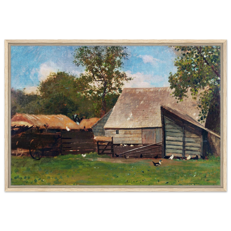 Barnyard Scene – Winslow Homer Rustic Americana Wall Art Print - Framed Canvas - 60x90 cm / 24x36″ - Wood frame