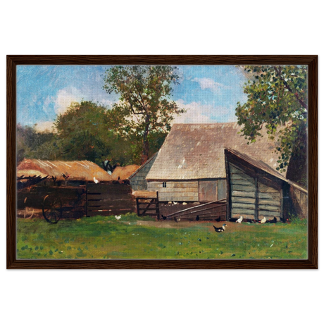 Barnyard Scene – Winslow Homer Rustic Americana Wall Art Print - Framed Canvas - 50x75 cm / 20x30″ - Dark wood frame