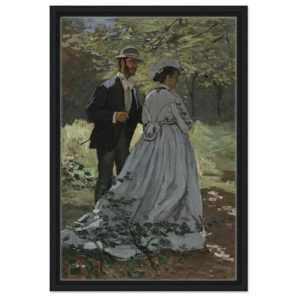 Bazille and Camille (Study for "Déjeuner sur l'Herbe"), 1865 by Claude Monet | Vintage Art Wall art print - Framed Canvas - 40x60 cm / 16x24″ - Black frame
