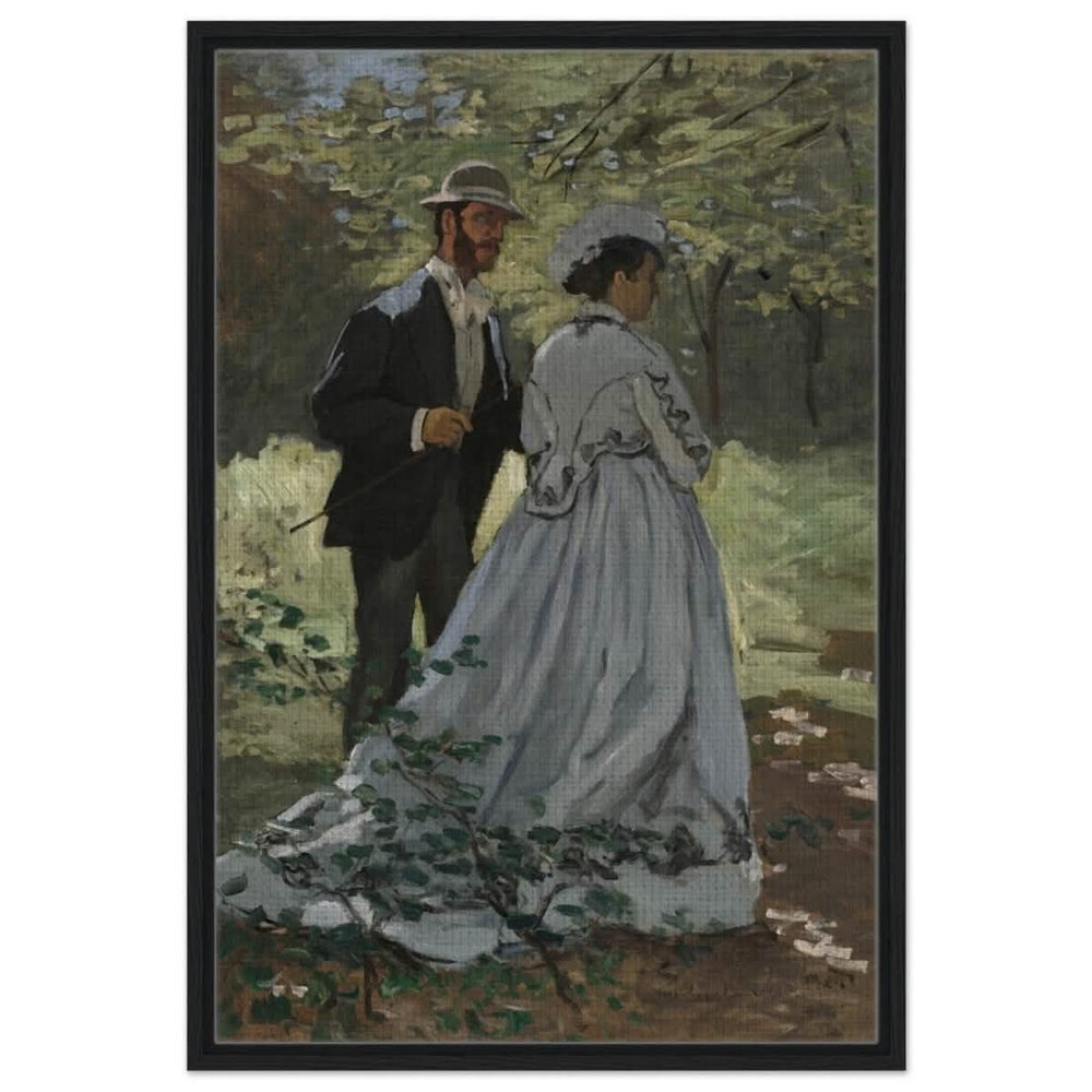 Bazille and Camille (Study for "Déjeuner sur l'Herbe"), 1865 by Claude Monet | Vintage Art Wall art print - Framed Canvas - 60x90 cm / 24x36″ - Black frame