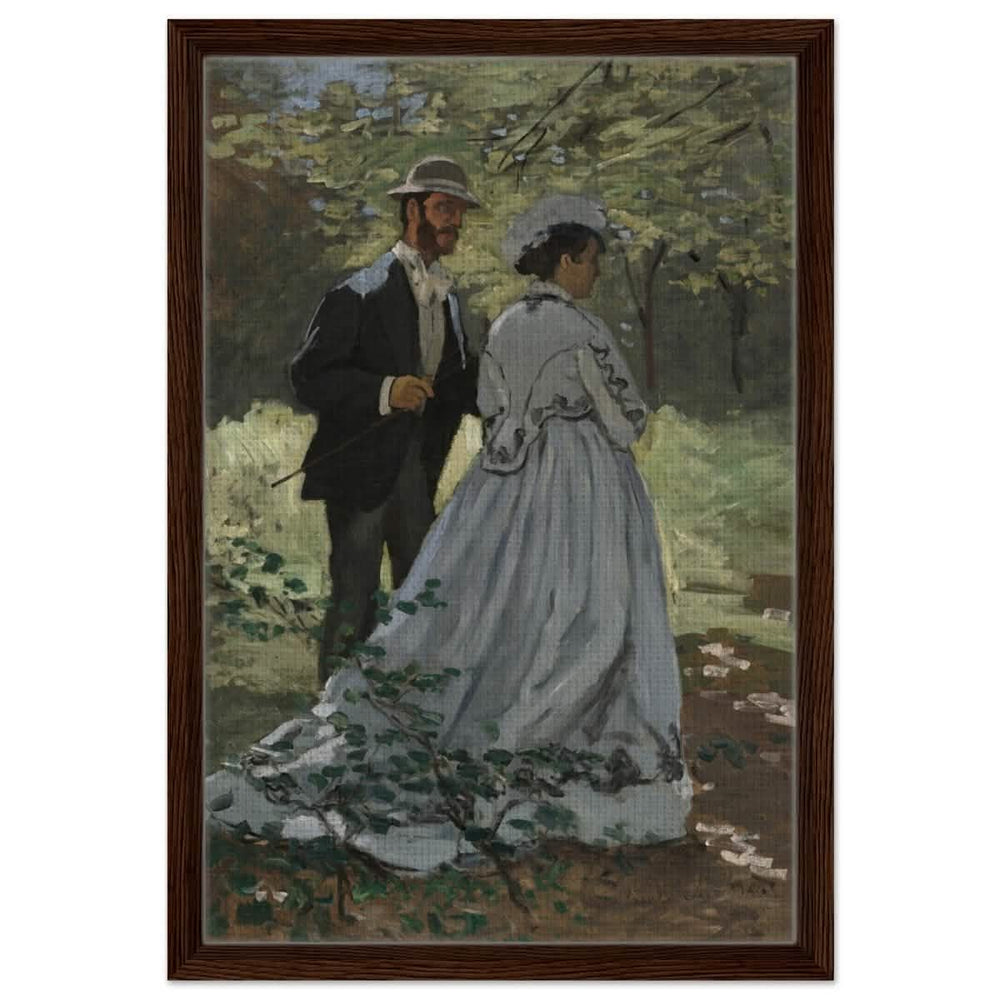 Bazille and Camille (Study for "Déjeuner sur l'Herbe"), 1865 by Claude Monet | Vintage Art Wall art print - Framed Canvas - 40x60 cm / 16x24″ - Dark wood frame