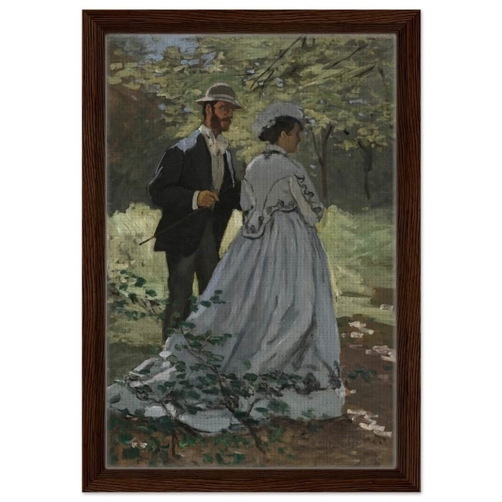 Bazille and Camille (Study for "Déjeuner sur l'Herbe"), 1865 by Claude Monet | Vintage Art Wall art print - Framed Canvas - 30x45 cm / 12x18″ - Dark wood frame