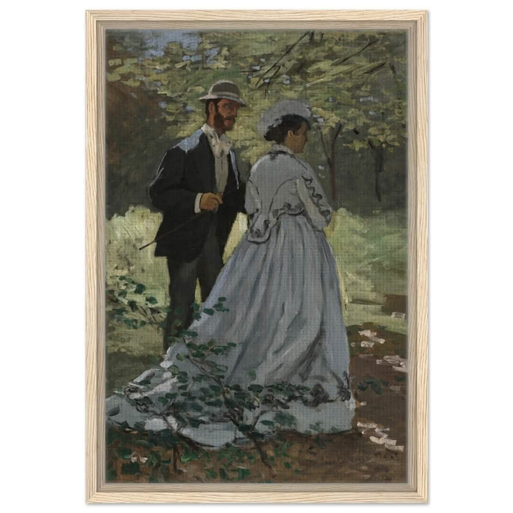 Bazille and Camille (Study for "Déjeuner sur l'Herbe"), 1865 by Claude Monet | Vintage Art Wall art print - Framed Canvas - 40x60 cm / 16x24″ - Wood frame