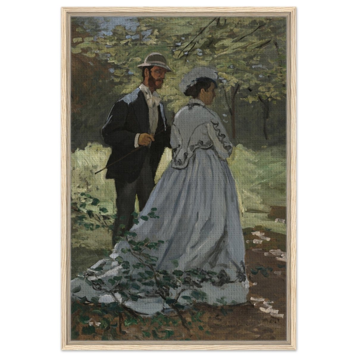 Bazille and Camille (Study for "Déjeuner sur l'Herbe"), 1865 by Claude Monet | Vintage Art Wall art print - Framed Canvas - 60x90 cm / 24x36″ - Wood frame