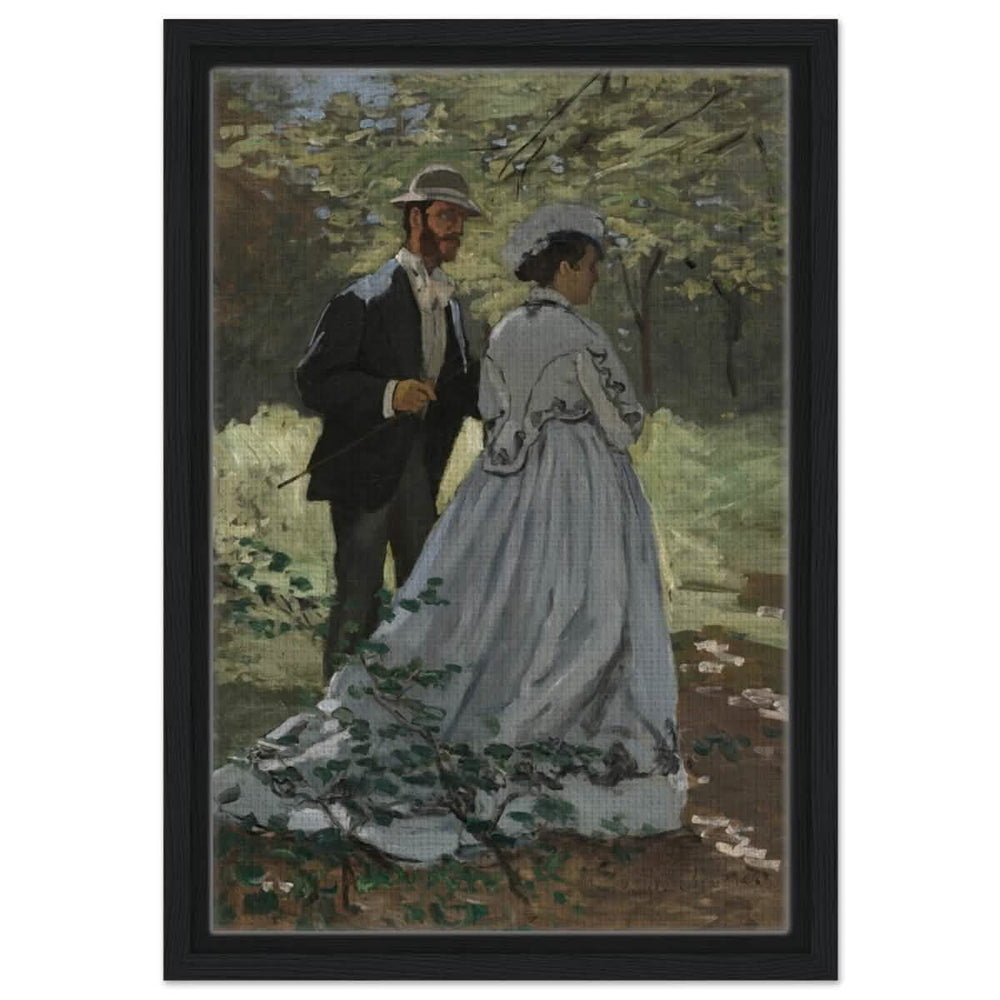 Bazille and Camille (Study for "Déjeuner sur l'Herbe"), 1865 by Claude Monet | Vintage Art Wall art print - Framed Canvas - 30x45 cm / 12x18″ - Black frame