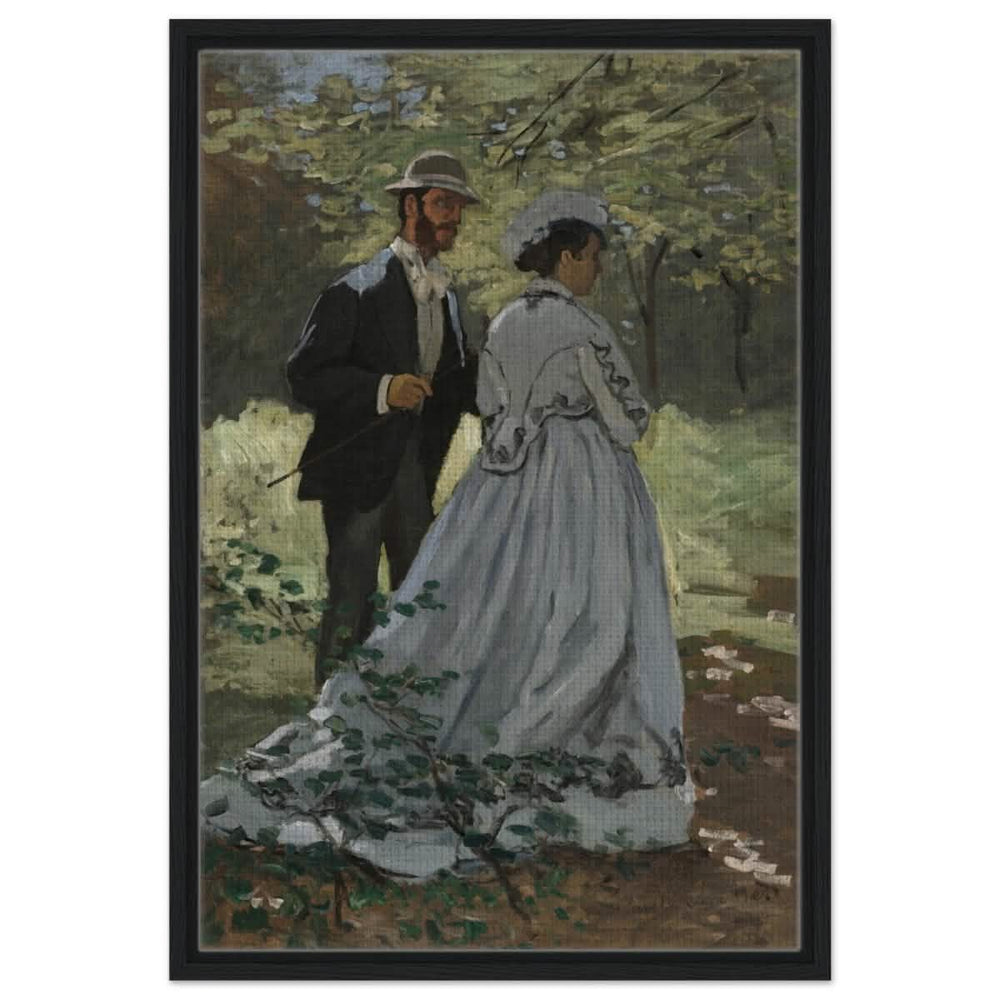 Bazille and Camille (Study for "Déjeuner sur l'Herbe"), 1865 by Claude Monet | Vintage Art Wall art print - Framed Canvas - 50x75 cm / 20x30″ - Black frame