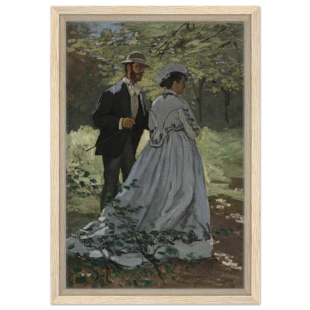Bazille and Camille (Study for "Déjeuner sur l'Herbe"), 1865 by Claude Monet | Vintage Art Wall art print - Framed Canvas - 30x45 cm / 12x18″ - Wood frame
