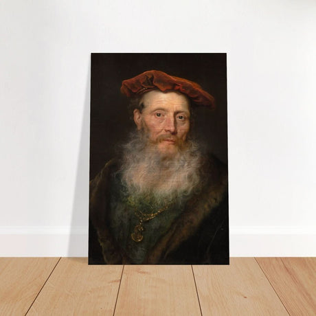 Bearded Man with a Velvet Cap by Govert Flinck | Vintage Wall art print - Brushed Aluminum Print - 30x45 cm / 12x18″ - 