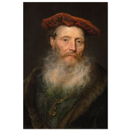 Bearded Man with a Velvet Cap by Govert Flinck | Vintage Wall art print - Aluminum Print - 60x90 cm / 24x36″ - 