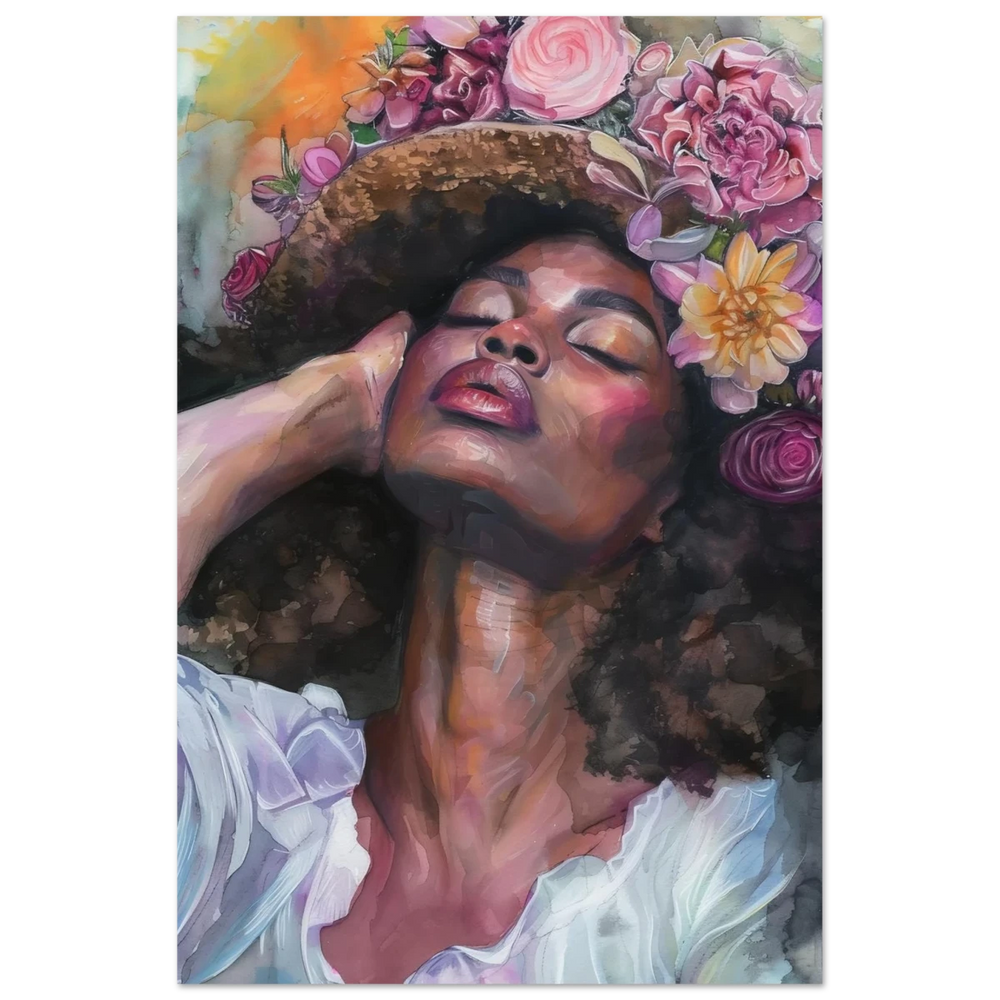 "Bloom in Serenity" – Floral Portrait Watercolor Art | Wall art Print - Fine Art Poster - 60x90 cm / 24x36″ - 