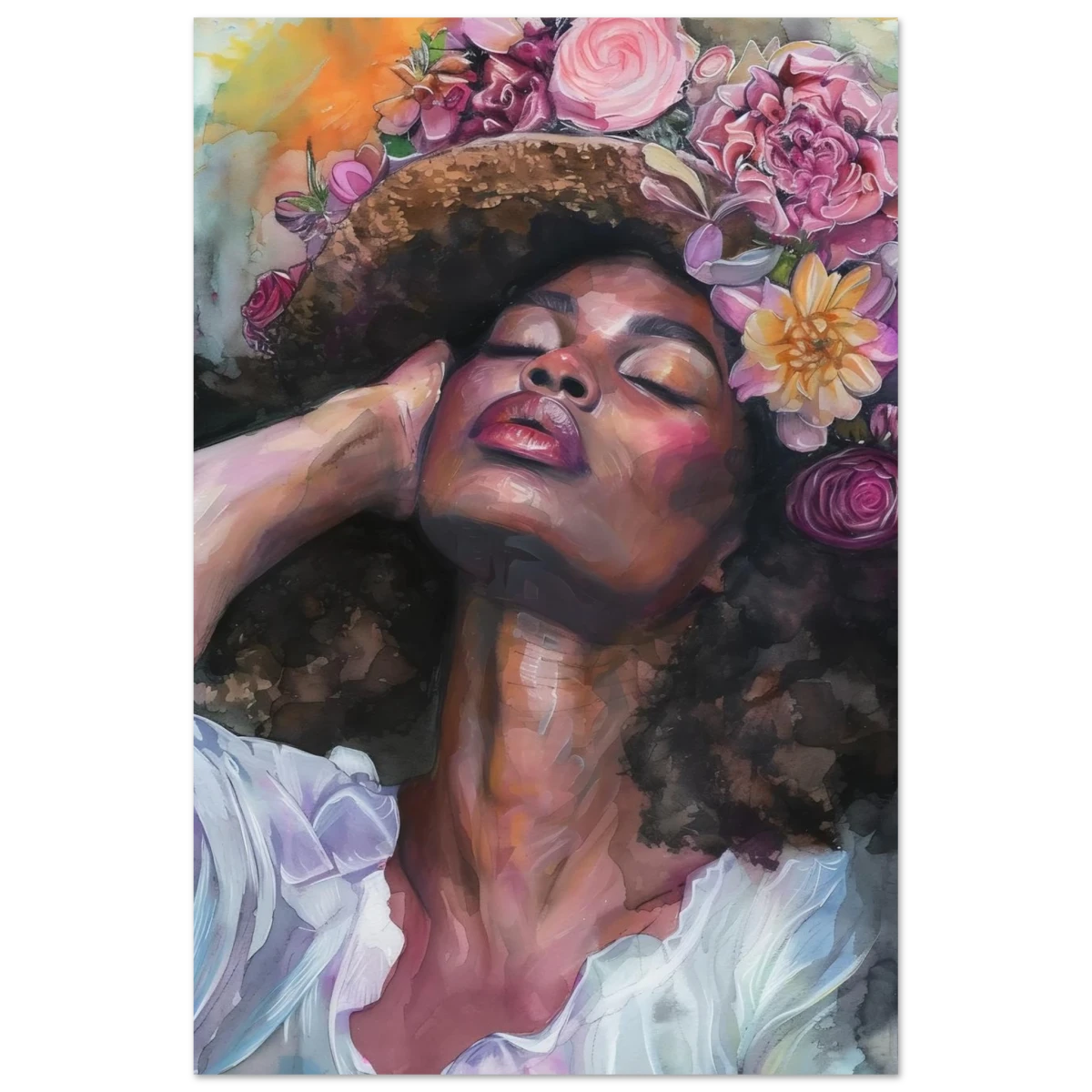 "Bloom in Serenity" – Floral Portrait Watercolor Art | Wall art Print - Fine Art Poster - 60x90 cm / 24x36″ - 