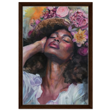 "Bloom in Serenity" – Floral Portrait Watercolor Art | Wall art Print - Framed Canvas - 40x60 cm / 16x24″ - Dark wood frame