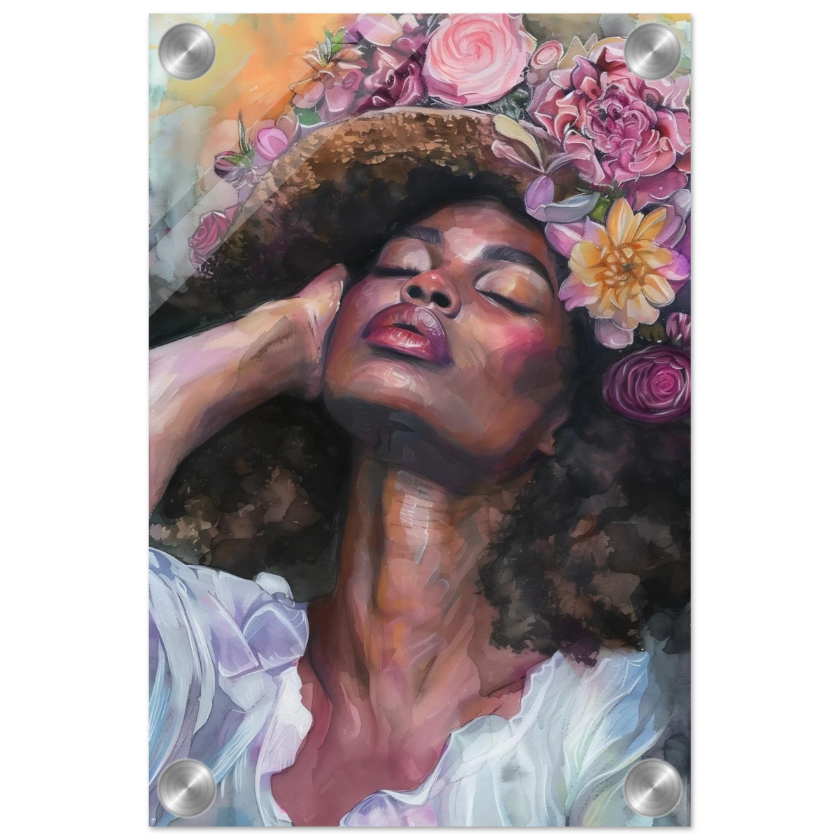 "Bloom in Serenity" – Floral Portrait Watercolor Art | Wall art Print - Acrylic Print - 20x30 cm / 8x12″ - 