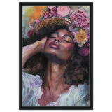 "Bloom in Serenity" – Floral Portrait Watercolor Art | Wall art Print - Framed Canvas - 50x75 cm / 20x30″ - Black frame