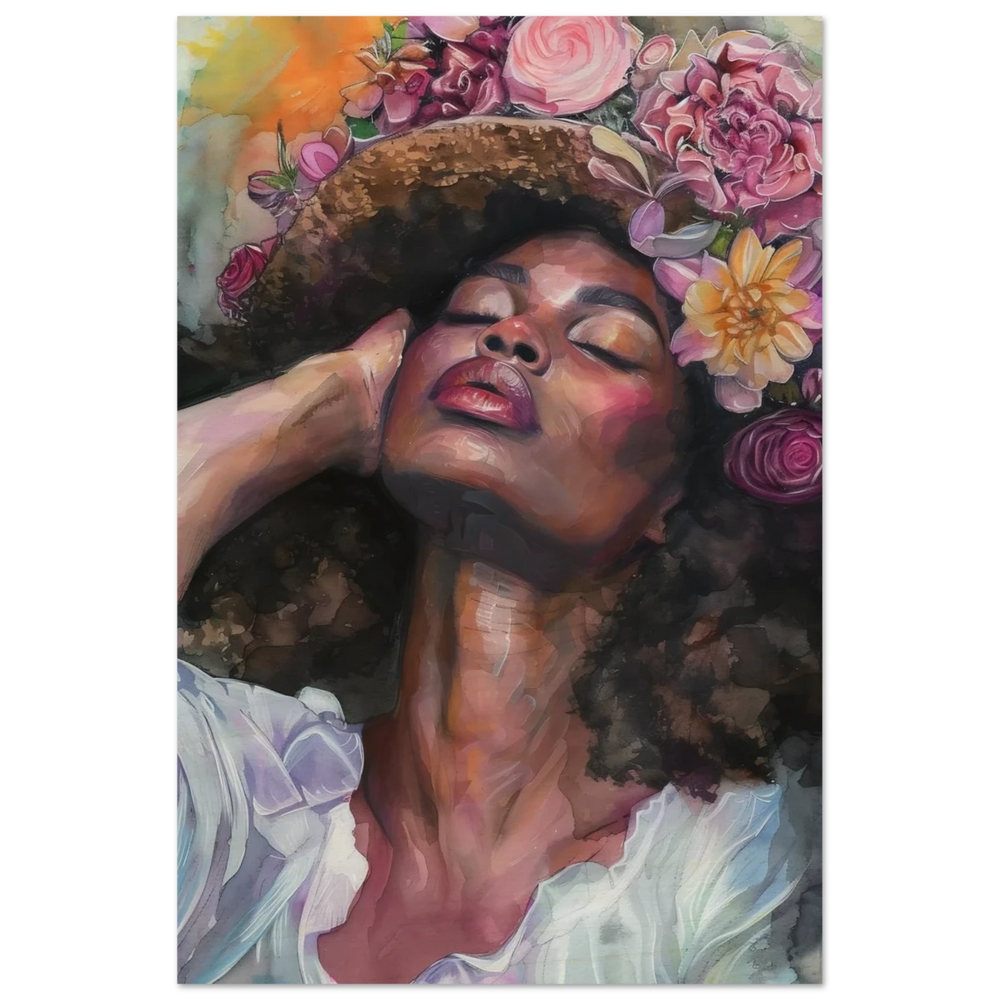 "Bloom in Serenity" – Floral Portrait Watercolor Art | Wall art Print - Wood Prints - 20x30 cm / 8x12″ - 