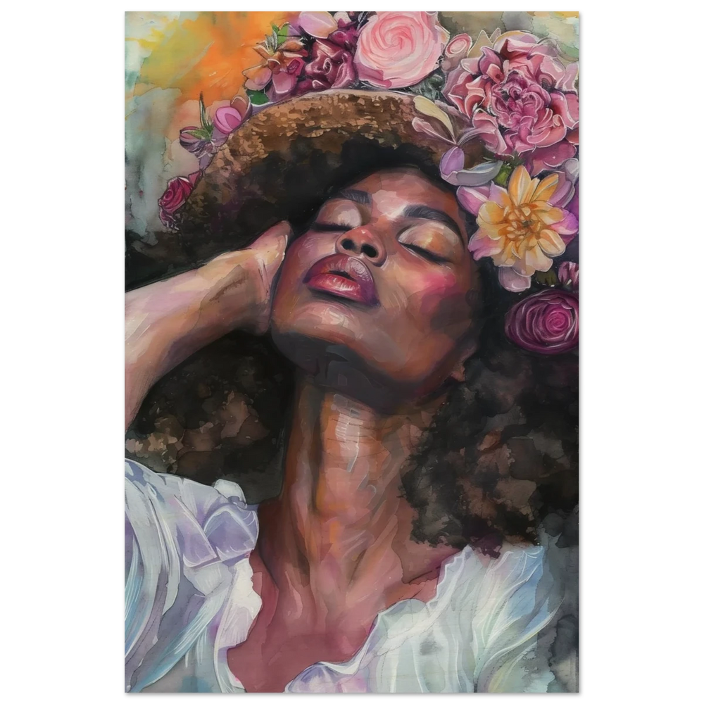 "Bloom in Serenity" – Floral Portrait Watercolor Art | Wall art Print - Wood Prints - 60x90 cm / 24x36″ - 