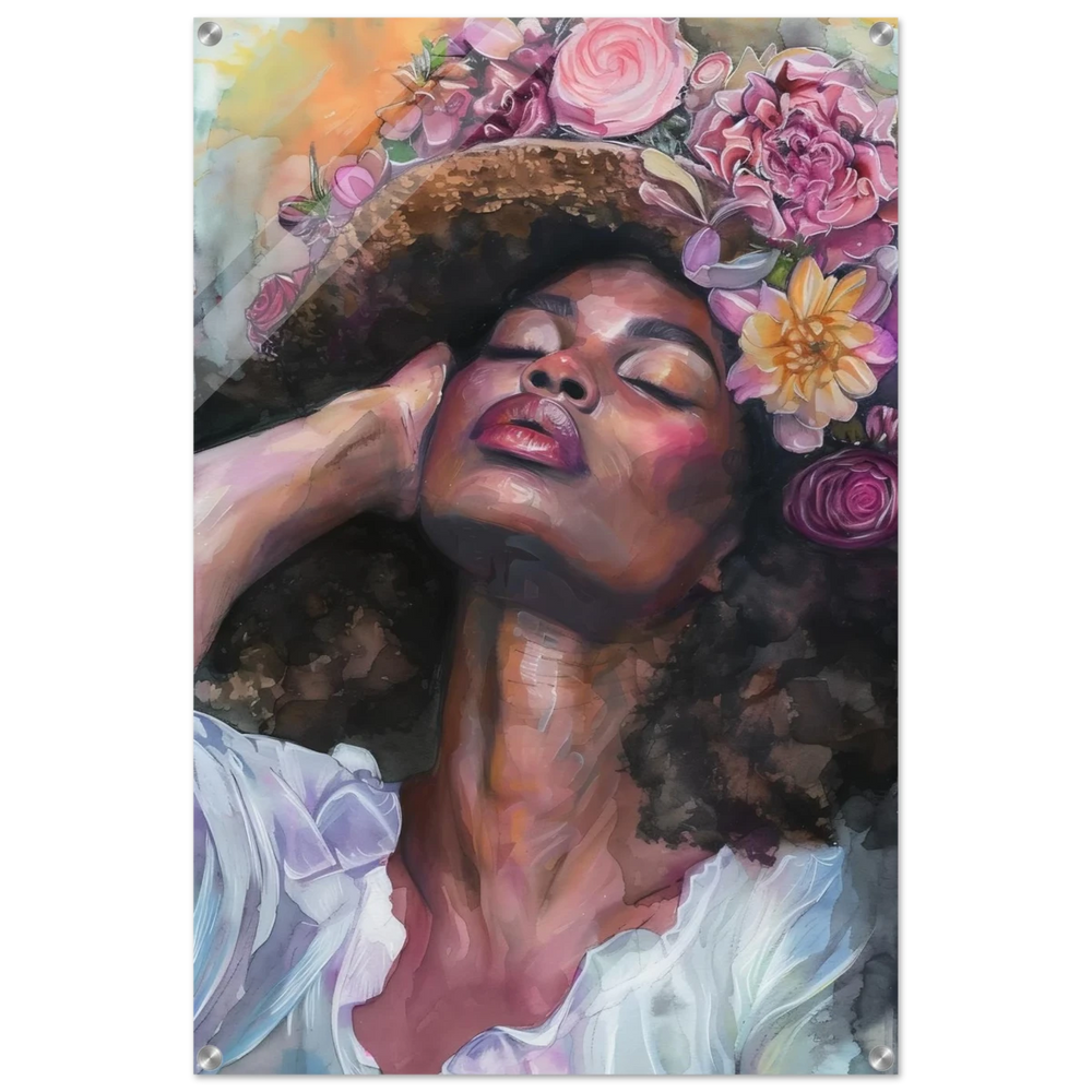 "Bloom in Serenity" – Floral Portrait Watercolor Art | Wall art Print - Acrylic Print - 60x90 cm / 24x36″ - 