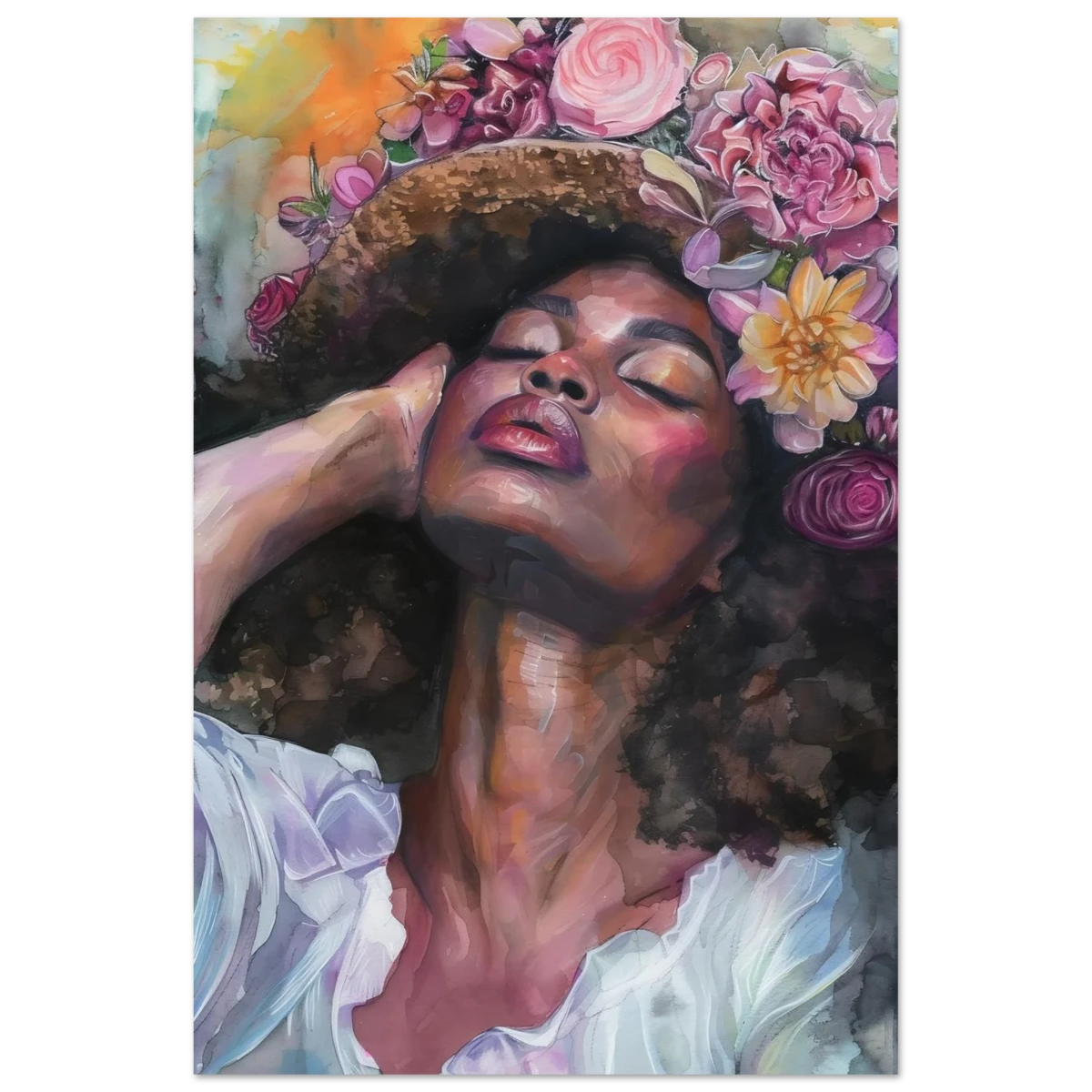 "Bloom in Serenity" – Floral Portrait Watercolor Art | Wall art Print - Aluminum Print - 50x75 cm / 20x30″ - 