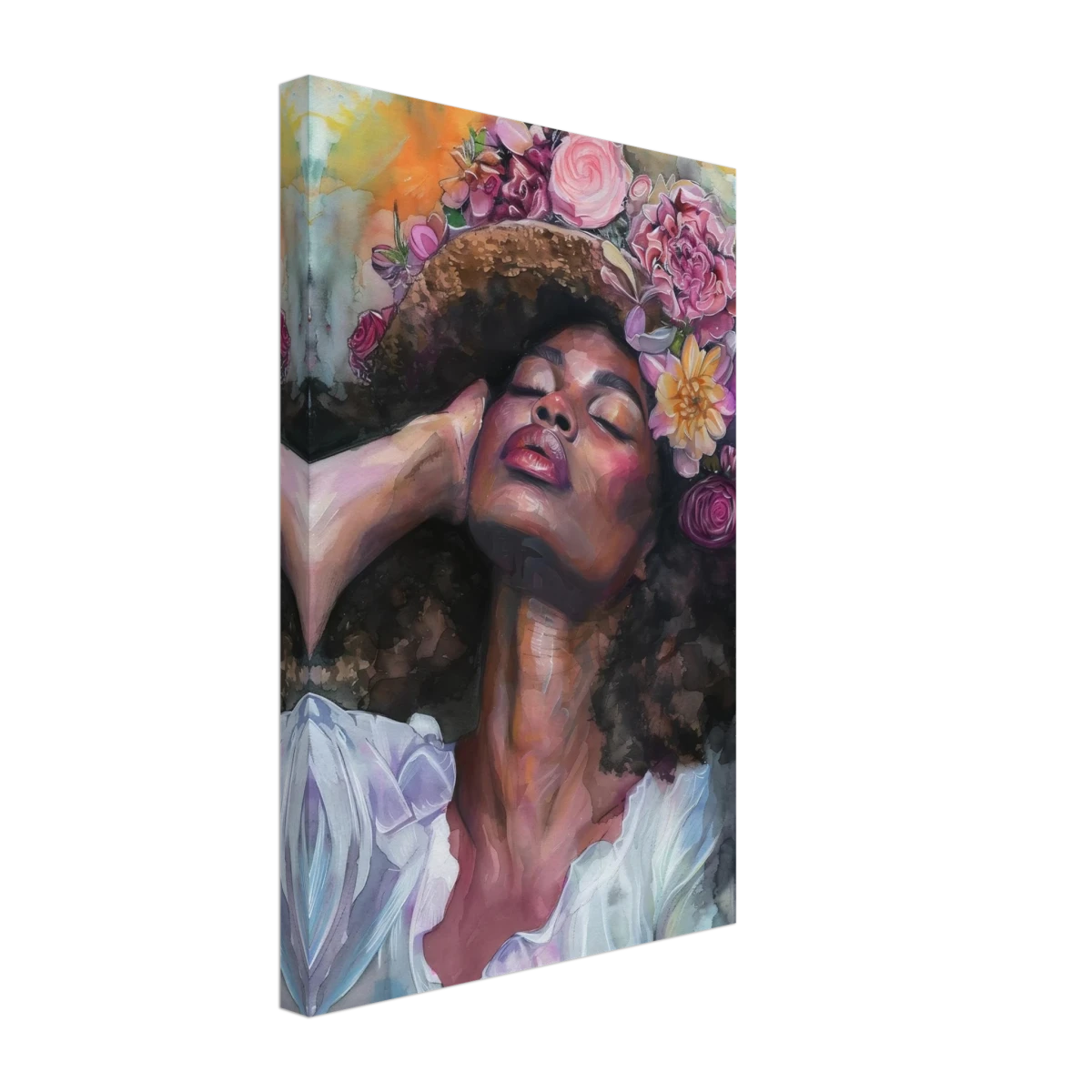 "Bloom in Serenity" – Floral Portrait Watercolor Art | Wall art Print - Canvas - 30x45 cm / 12x18″ - 
