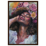 "Bloom in Serenity" – Floral Portrait Watercolor Art | Wall art Print - Framed Canvas - 60x90 cm / 24x36″ - Dark wood frame
