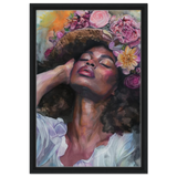 "Bloom in Serenity" – Floral Portrait Watercolor Art | Wall art Print - Framed Canvas - 40x60 cm / 16x24″ - Black frame