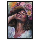 "Bloom in Serenity" – Floral Portrait Watercolor Art | Wall art Print - Framed Canvas - 60x90 cm / 24x36″ - Black frame