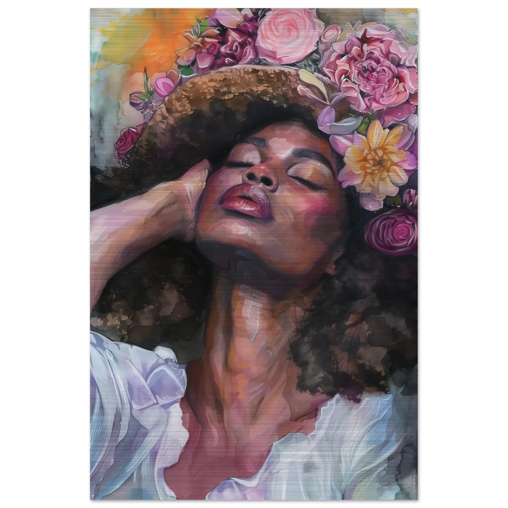 "Bloom in Serenity" – Floral Portrait Watercolor Art | Wall art Print - Brushed Aluminum Print - 50x75 cm / 20x30″ - 