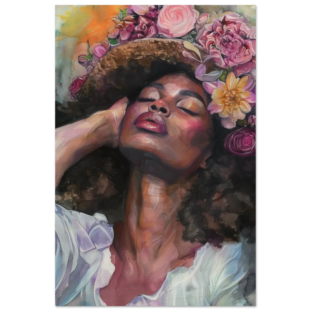 "Bloom in Serenity" – Floral Portrait Watercolor Art | Wall art Print - Wood Prints - 40x60 cm / 16x24″ - 