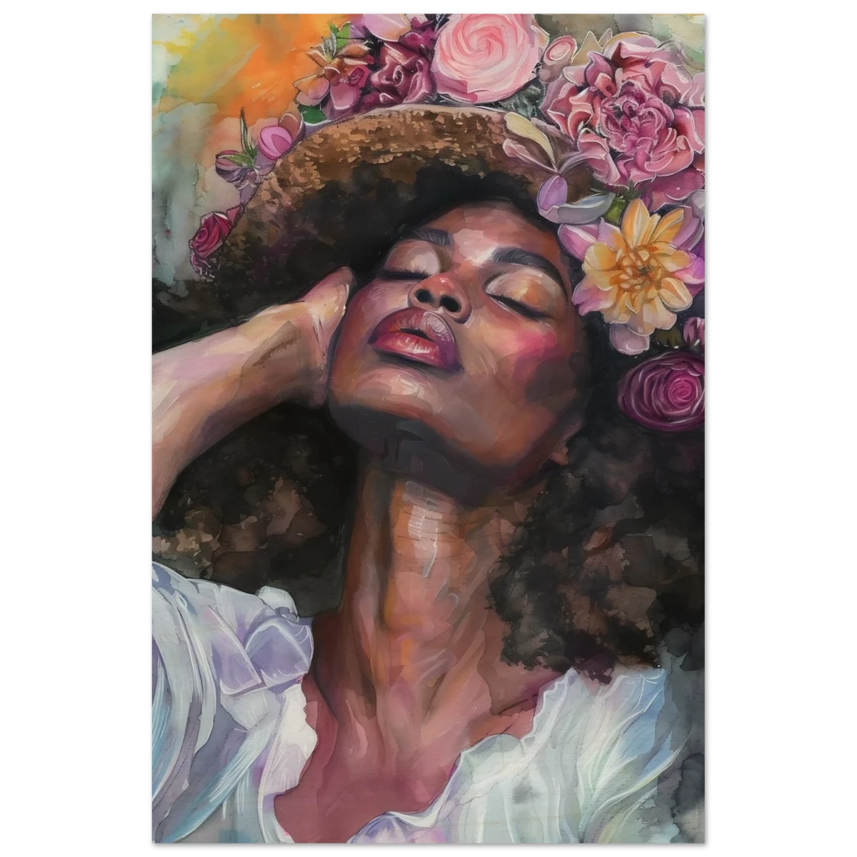 "Bloom in Serenity" – Floral Portrait Watercolor Art | Wall art Print - Wood Prints - 40x60 cm / 16x24″ - 
