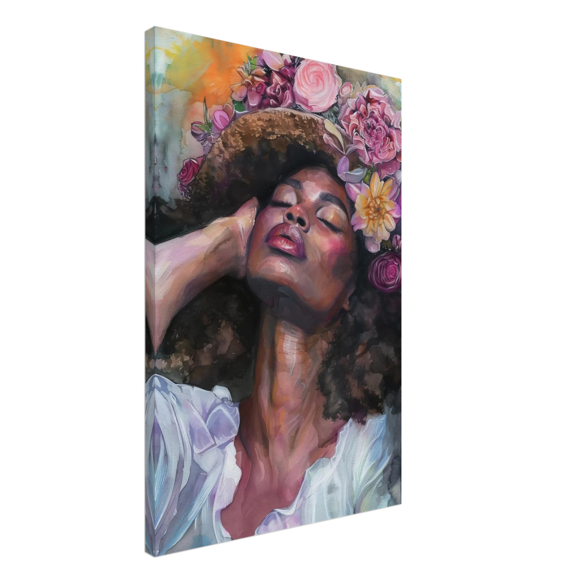 "Bloom in Serenity" – Floral Portrait Watercolor Art | Wall art Print - Canvas - 50x75 cm / 20x30″ - 
