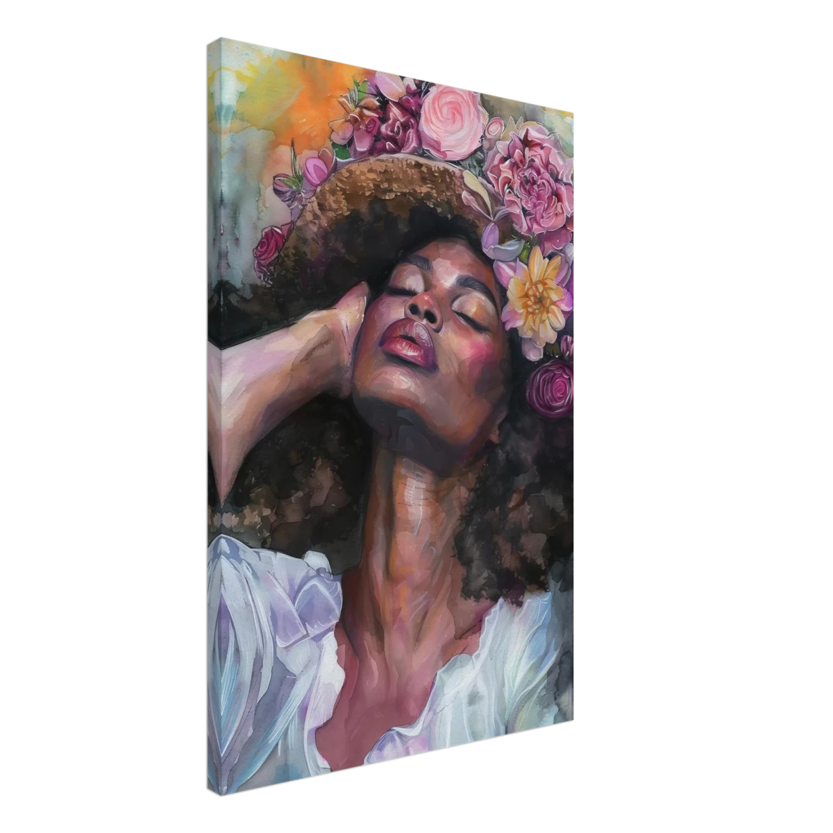 "Bloom in Serenity" – Floral Portrait Watercolor Art | Wall art Print - Canvas - 50x75 cm / 20x30″ - 