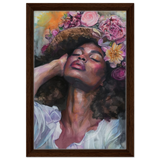 "Bloom in Serenity" – Floral Portrait Watercolor Art | Wall art Print - Framed Canvas - 30x45 cm / 12x18″ - Dark wood frame