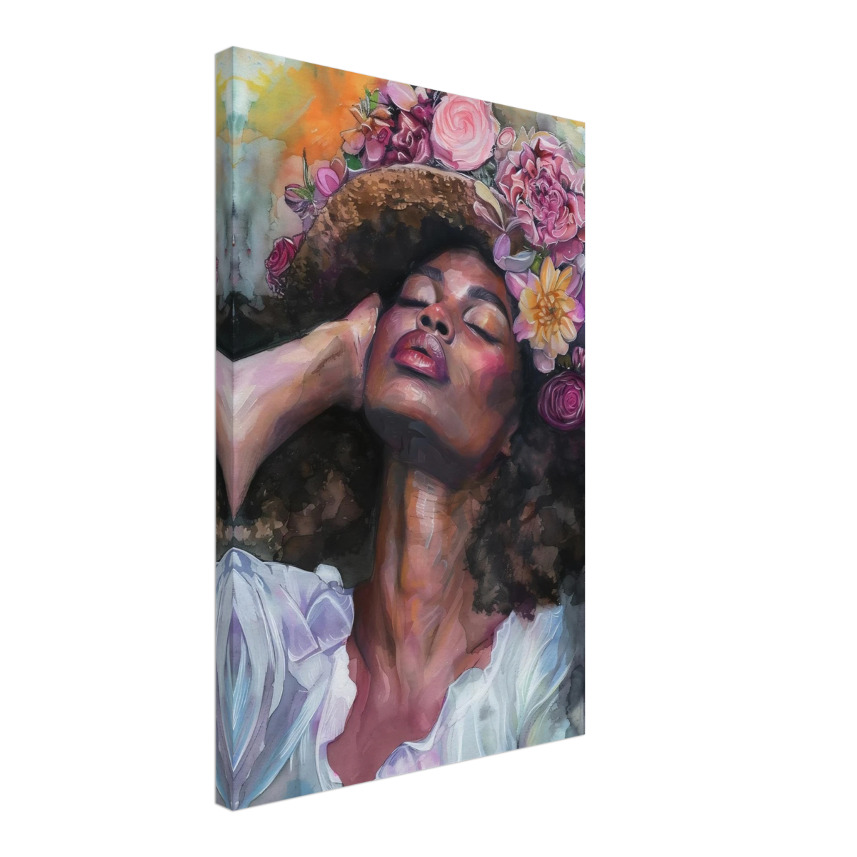 "Bloom in Serenity" – Floral Portrait Watercolor Art | Wall art Print - Canvas - 40x60 cm / 16x24″ - 