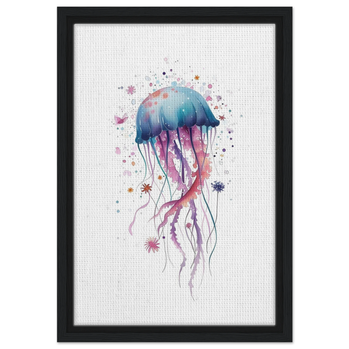 "Bloom in the Deep" – Abstract Jellyfish Wall Art Print - Framed Canvas - 30x45 cm / 12x18″ - Black frame